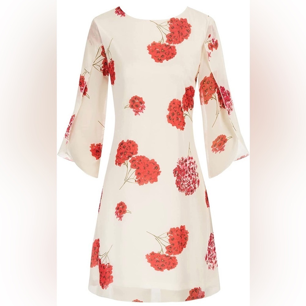Grace Karin lined dress. Size XL. Mid length, sheer overlay. Cream/red flowers.